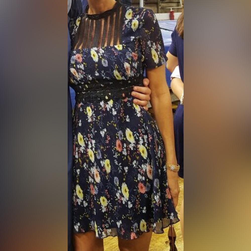 Anthropologie FoxieDox navy floral short sleeve dress.